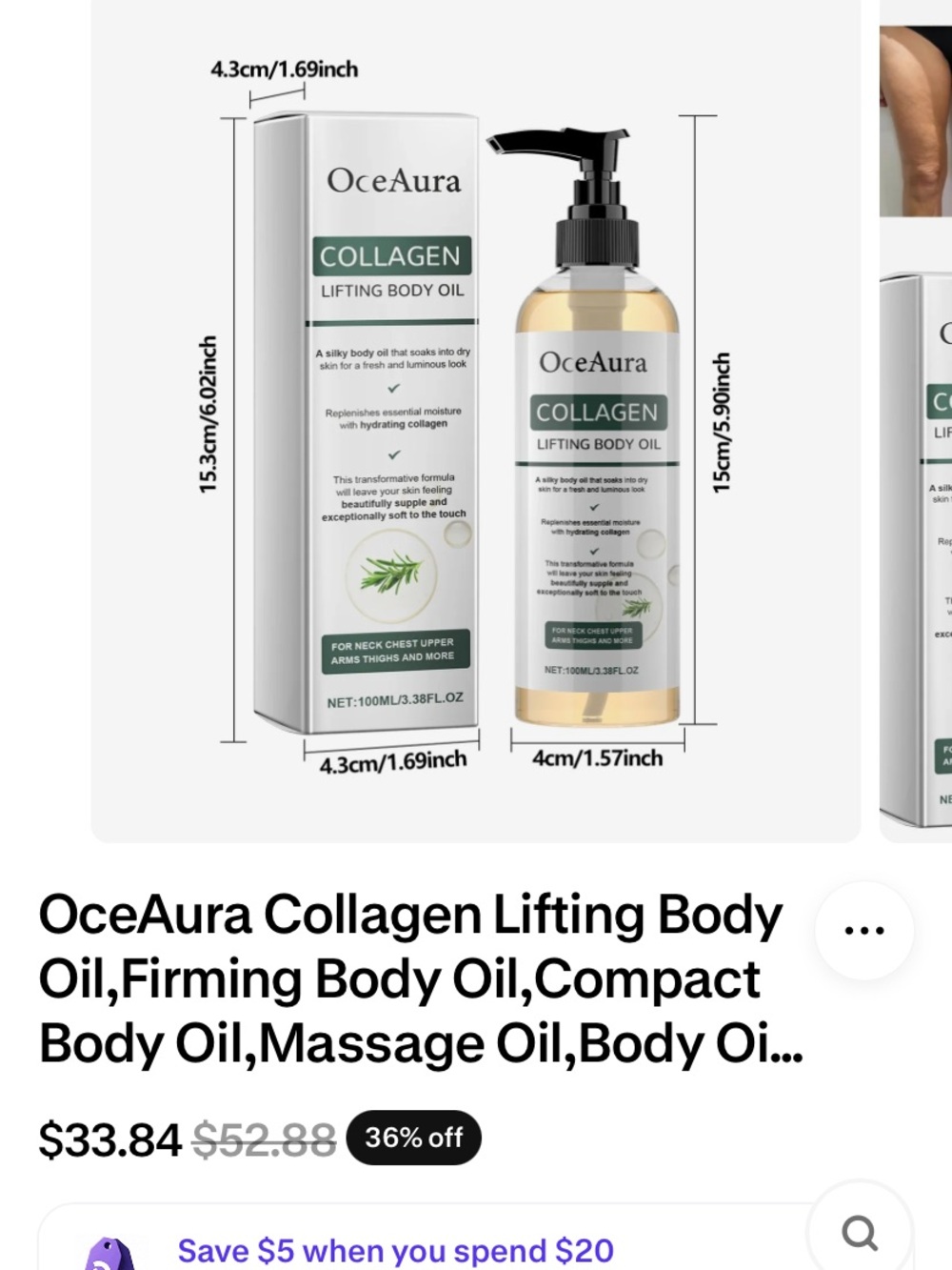 OceAura Collagen Lifting Body Oil,Firming Body Oil,Compact Body Oil
